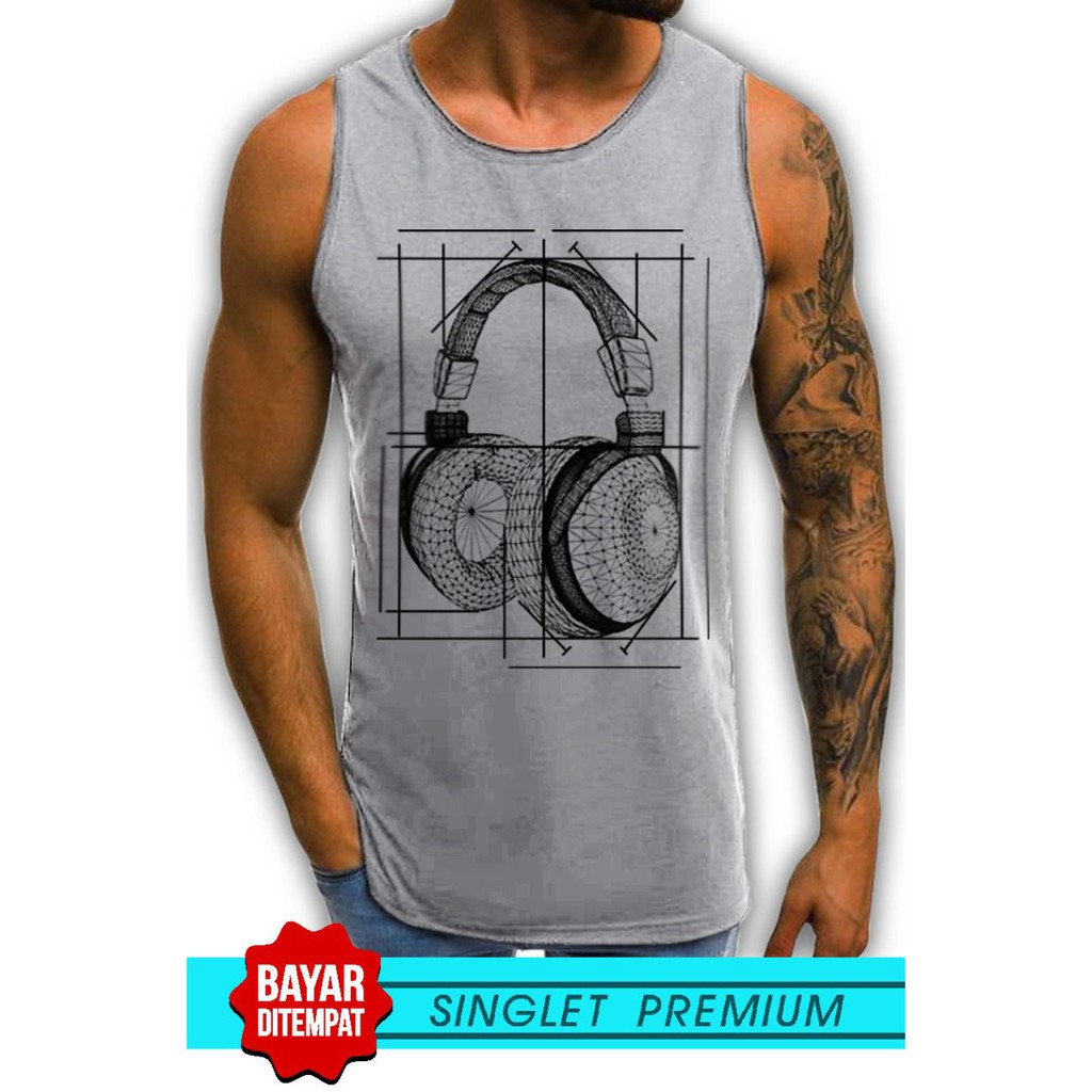 SINGLET LEKBONG PRIA (HEADPHONE) / SINGLET LEKBONG GYM /LEKBONG / SINGLET/KAOS DALAM PRIA/KUTANG