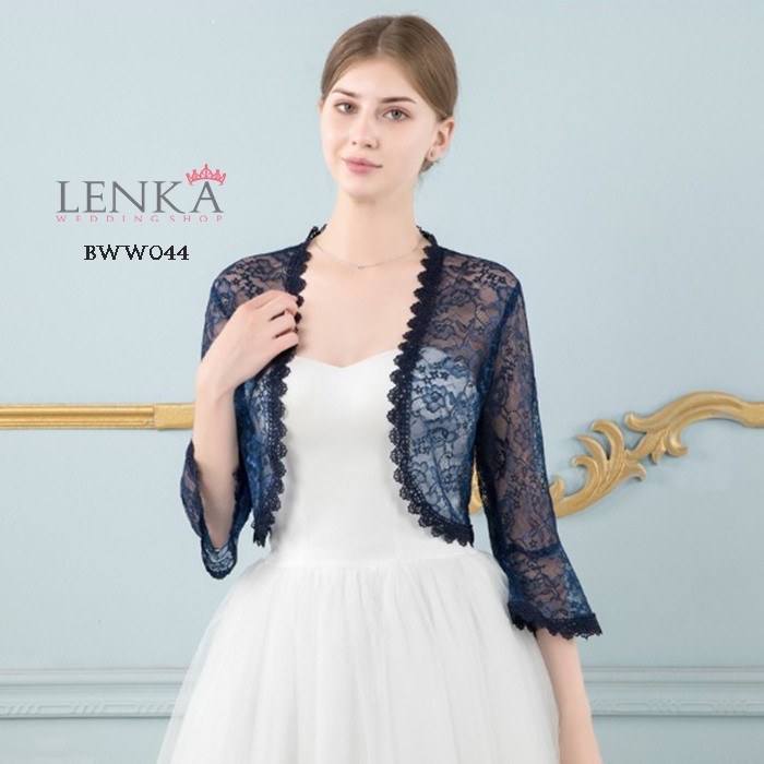 [READY STOCK] AKSESORIS PENGANTIN OUTWEAR BOLERO PESTA RENDA LACE NAVY BWW044