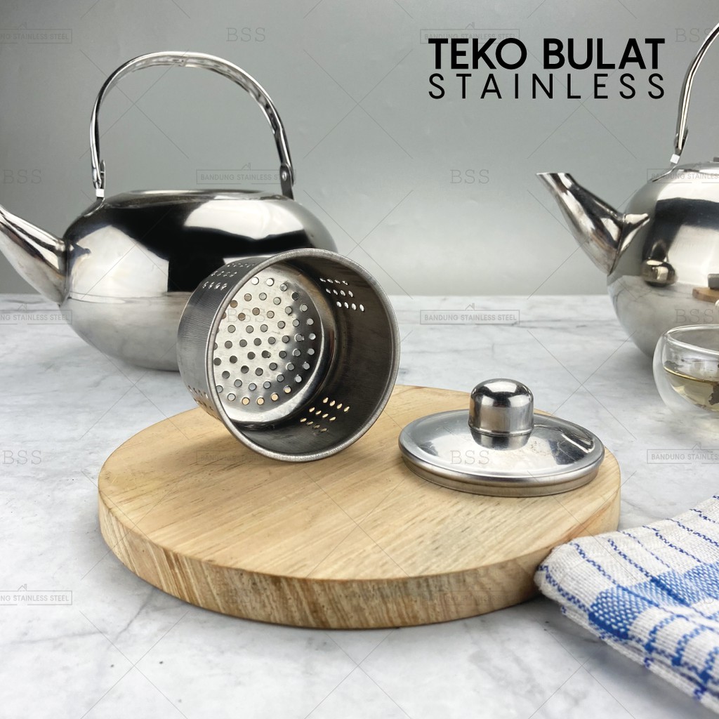 Teko Stainless Bulat 1.2L 1.6L 2.2 Liter Tea Pot Air Panas Teh Kapasitas Besar Banyak