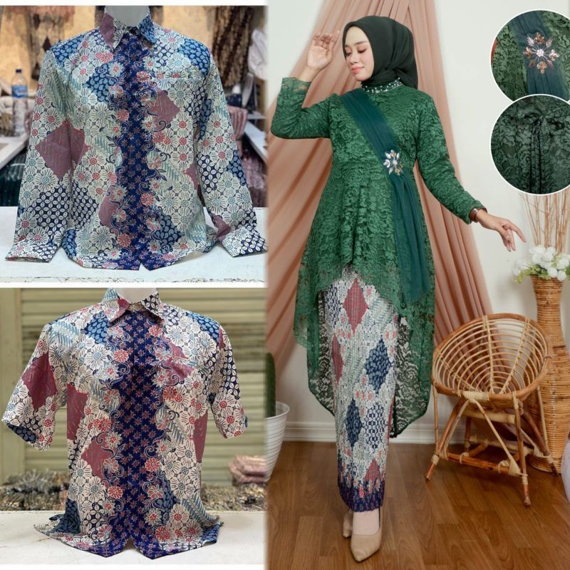 Couple kebaya tunik lesty//kebaya tunik brukat//kebaya tunangan//couple kebaya dengan kemeja