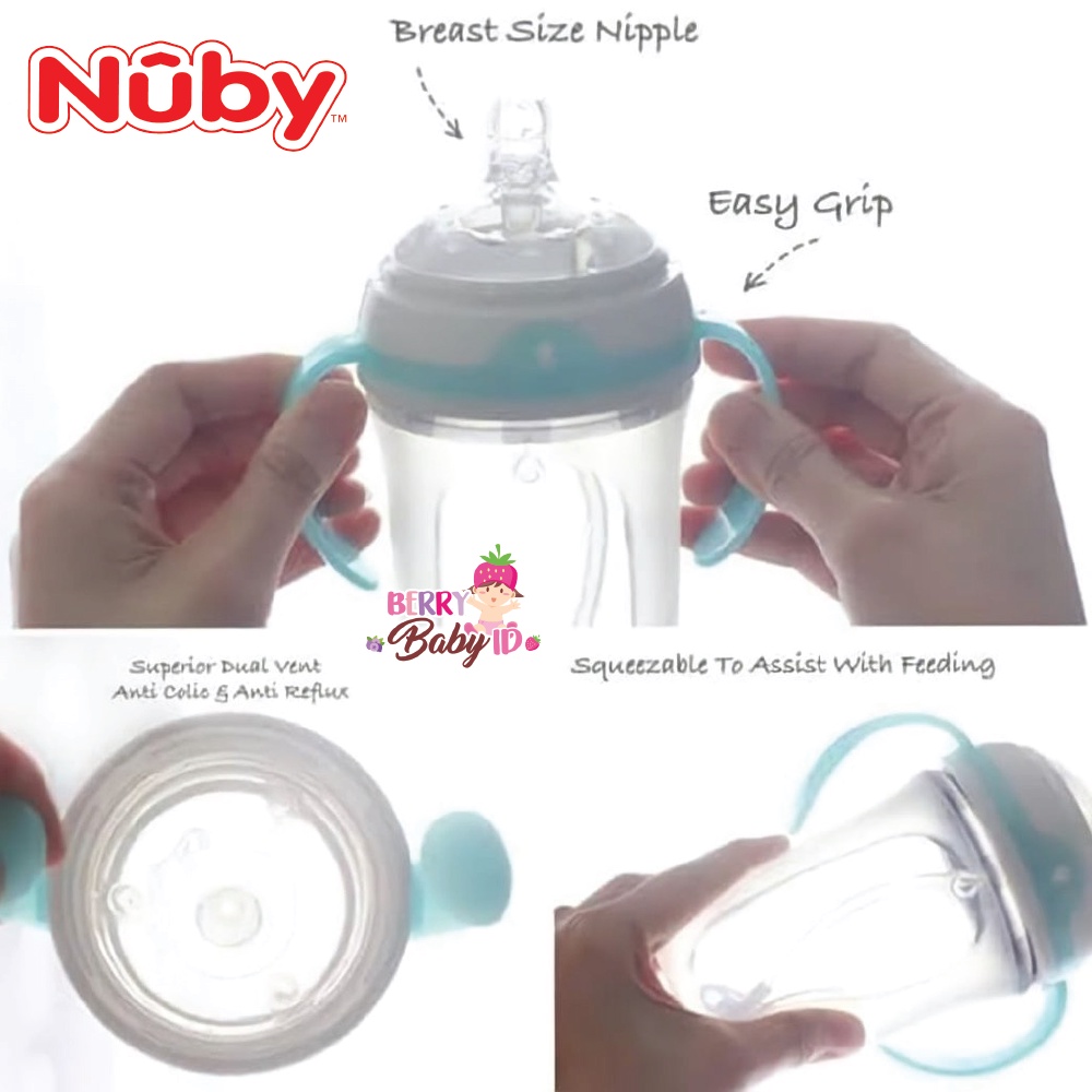 Nuby Comfort Silicone Slow Flow Bottle Botol Sedotan Bayi BPA Free 150ml 250ml Berry Mart