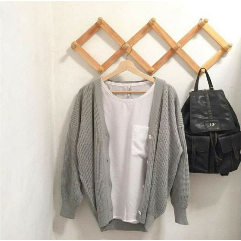 CARDIGAN RAJUT CARRA PREMIUM 7 GATE BAHAN TEBAL-Abu muda