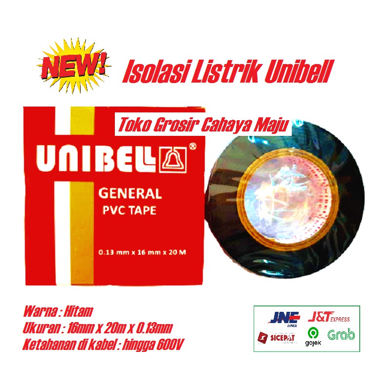 Unibell Selotip Isolasi Kabel Listrik 16mm x 20m X 0.13mm Electrical Tape HITAM (Tahan Api)