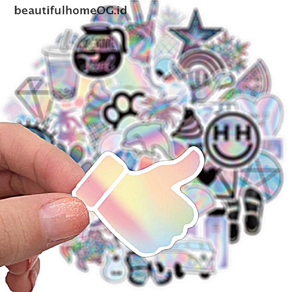 50 Pcs Stiker Grafitti Laser Holographic Untuk Gitar Koper Helm