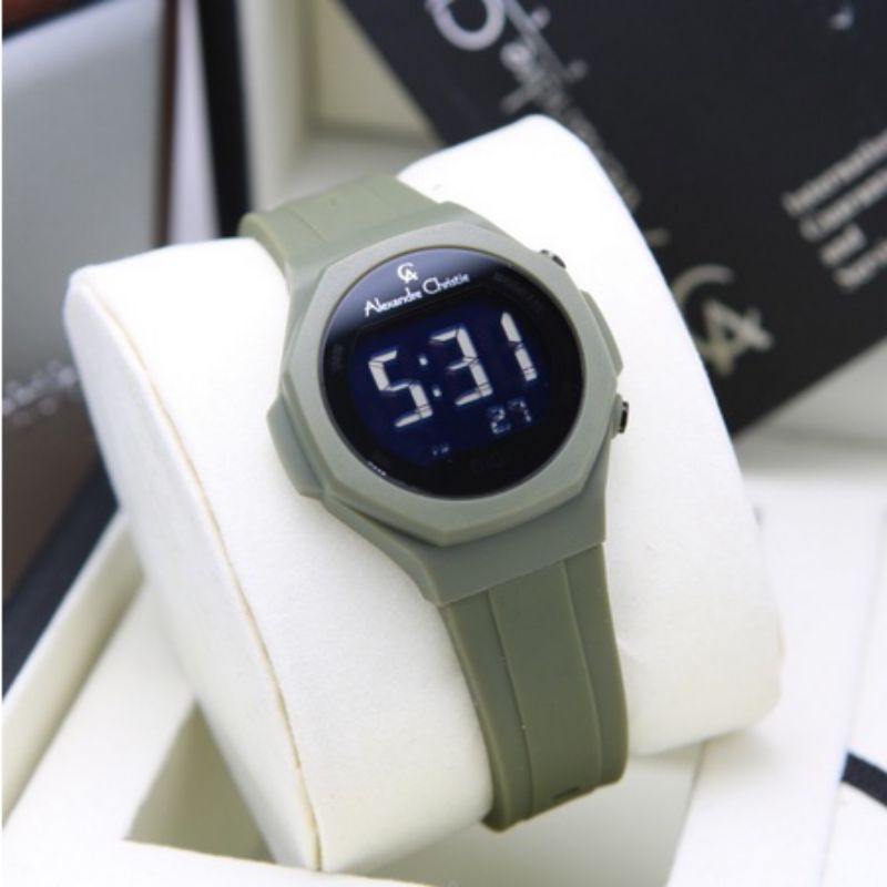 jam tangan cewek AC9359 9359 rubber strap digital garansi resmi water resist 3 ATM hijau Alexandre C