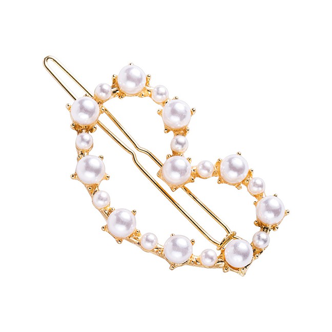 LRC Jepit Rambut Fashion Gold Geometric Pearl Hairpin F51588