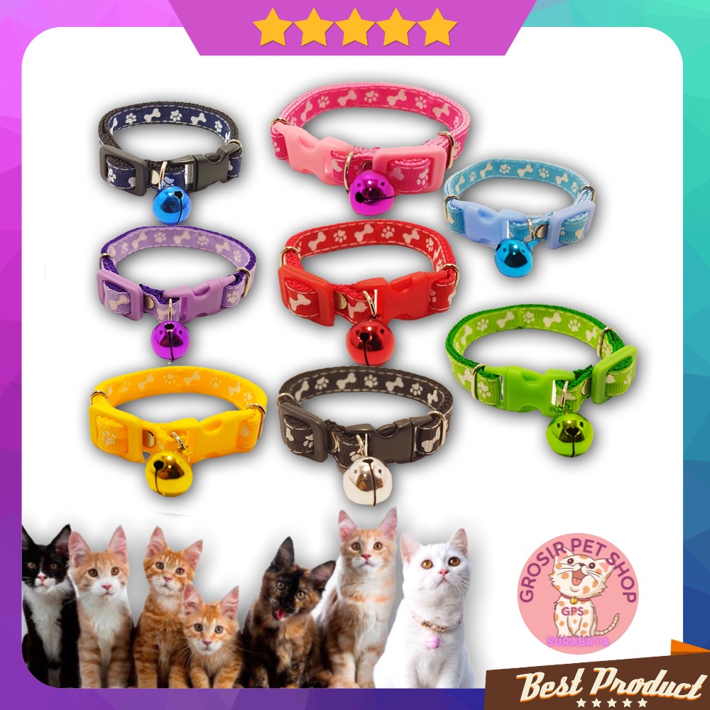 Cat collar kalung kucing motif tulang lonceng warna 14 mm kualitas premium