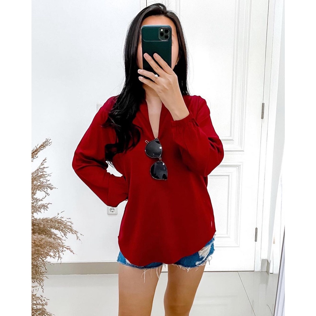 Double Lucky / Basic Twill / Atasan Rayon / Baju Atasan Wanita / All Size-Maroon