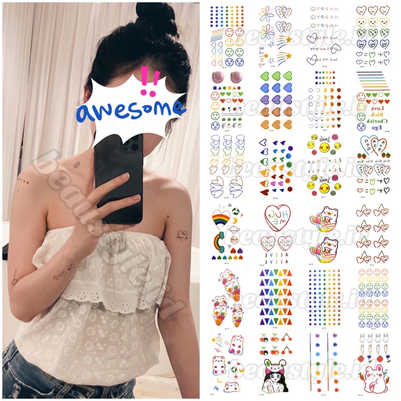 [N]Korean Colorful Cute Tattoo Temporary Waterproof Sticker Tato Hyuna Sementara Warna Warni Lucu Ta