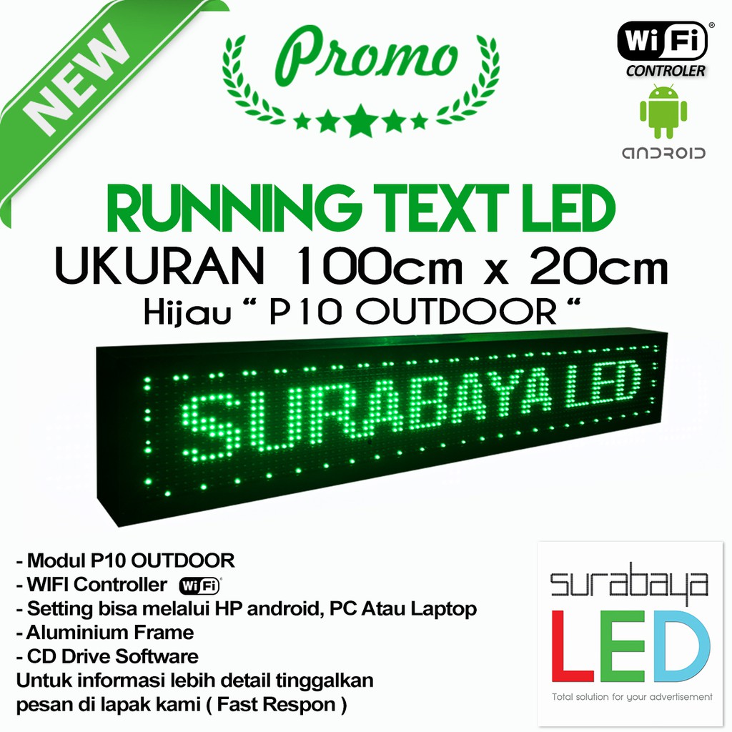 Running Text led hijau outdoor wifi Murah 