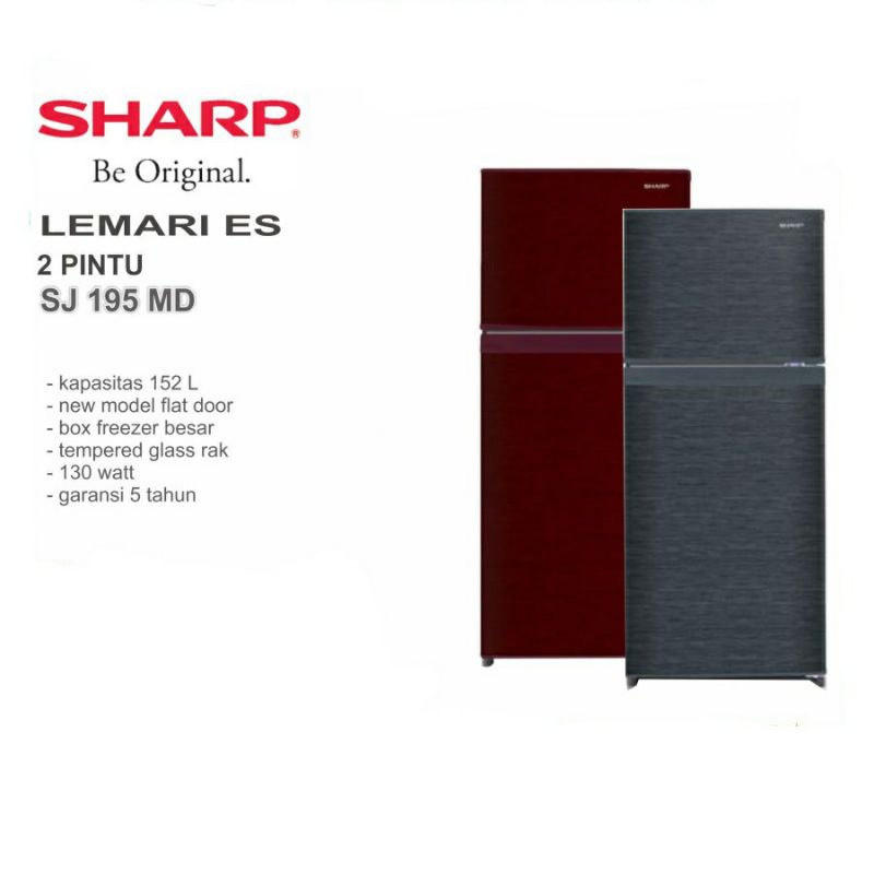 Kulkas SHARP 2 Pintu SJ 195MD / SJ197ND SB Lemari Es 2 Pintu SJ195 / SJ 197 MD SY warna Abu / Merah 