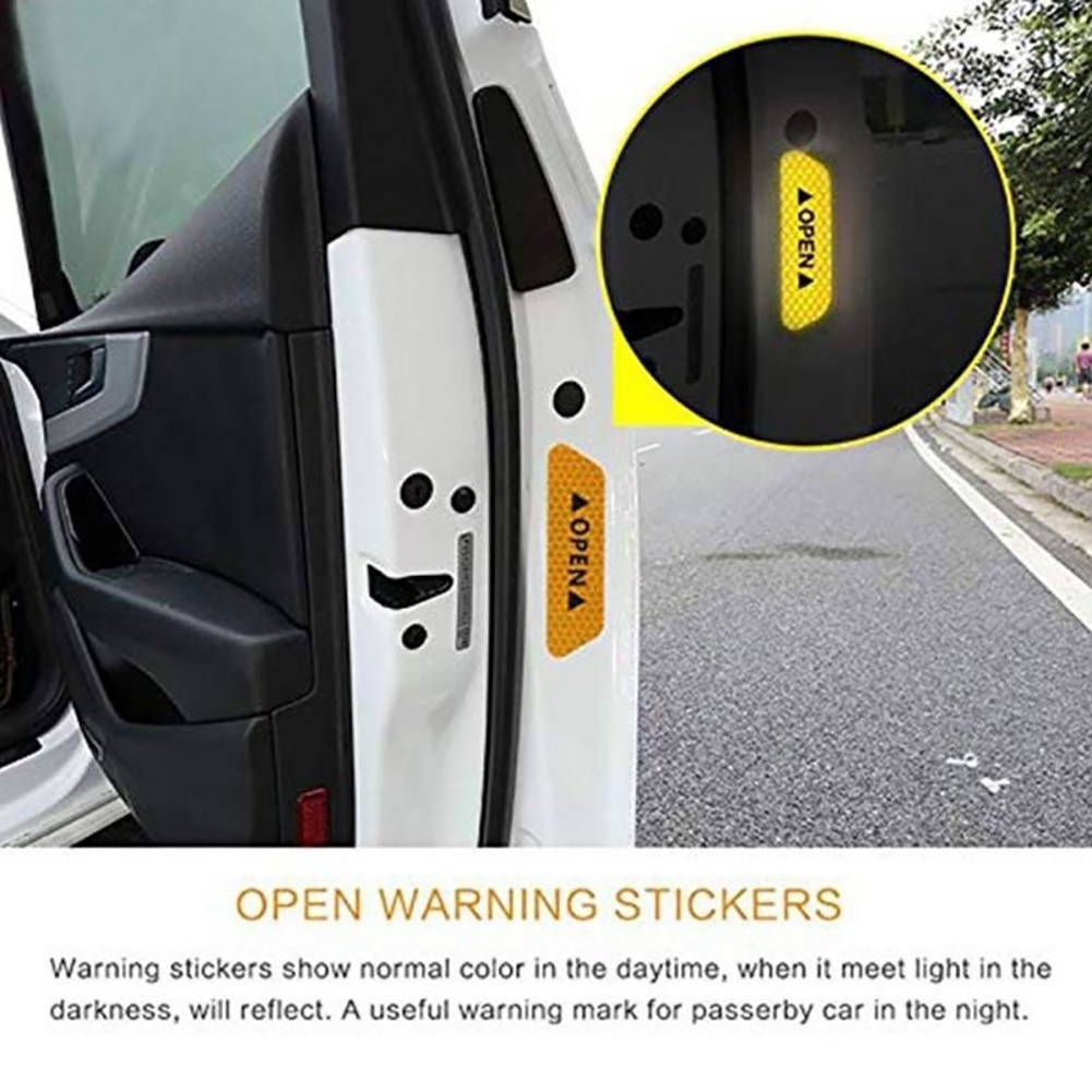 [Jianxin] 4Pcs OPEN Car Vehicle Door Reflective Safety Mark Warning Decals Sticker Decor