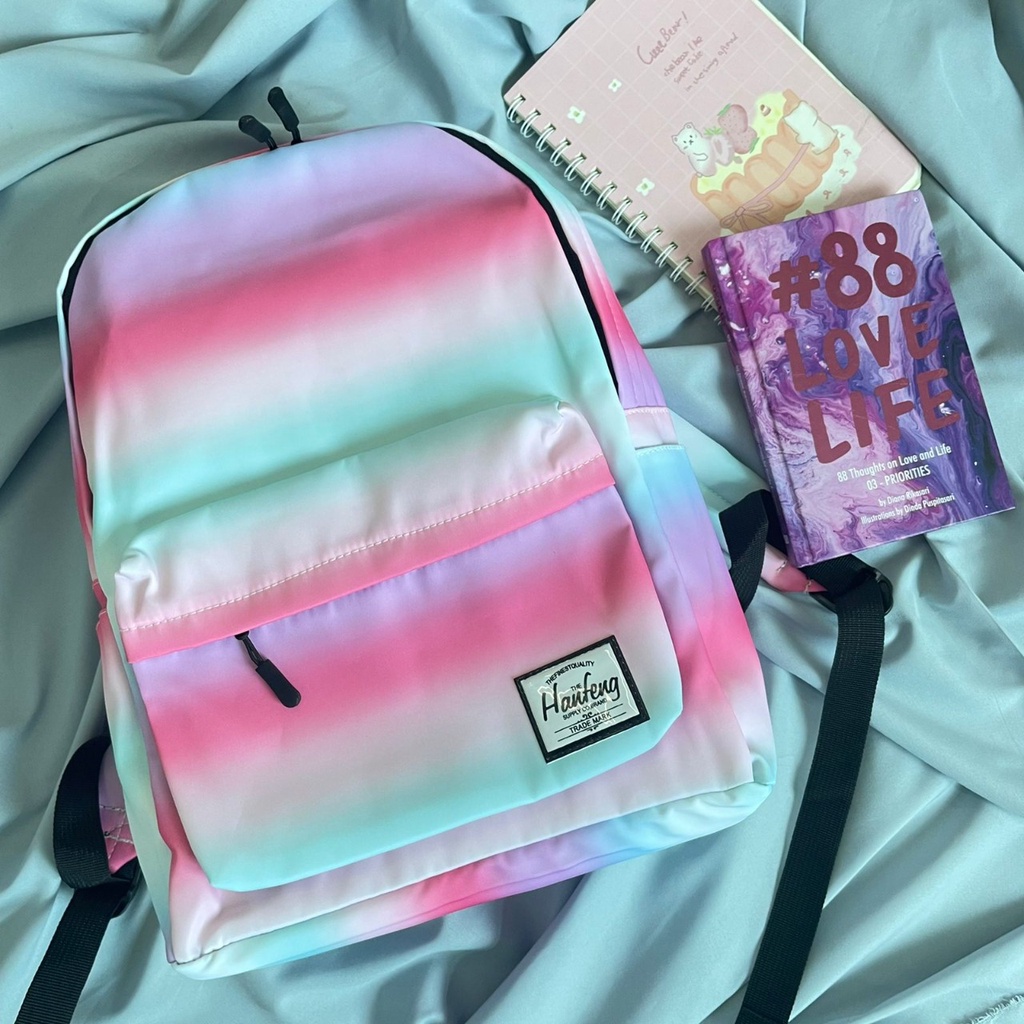 TAS RANSEL GRADASI OMBRE NEW VERSION UKURAN BESAR MODEL WARNA ESTETIK TAS ANAK / REMAJA GRADASI COLOUR BEST QUALITY BIG SIZE READY STOK HARGA TERJANGKAU