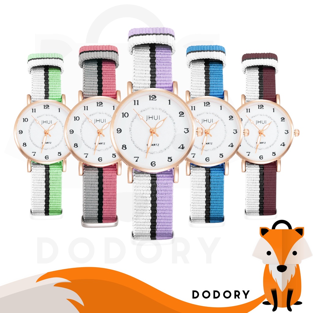 DODORY J183 Jam Tangan Fashion Canvas Jam Tangan Strip Kanvas Jam Tangan