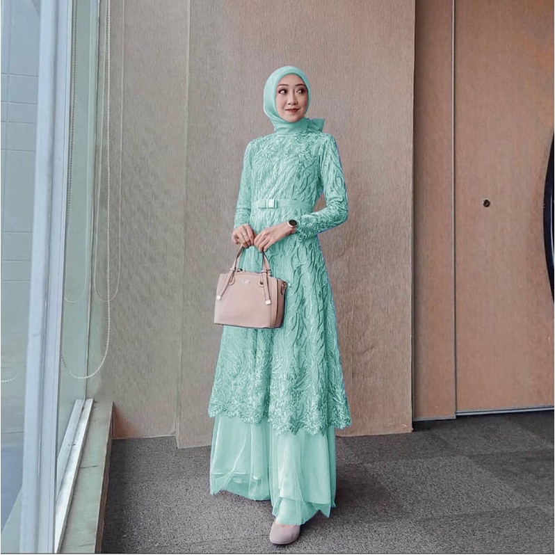 MAXI ALMIRA (M,L,XL,XXL) GAMIS MUSLIM MURAH GAMIS BRUKAT BEST SELLER TERLARIS GAMIS KONDANGAN GAMIS MURAH GAMIS MUSLIM-Mint/hijau wardah