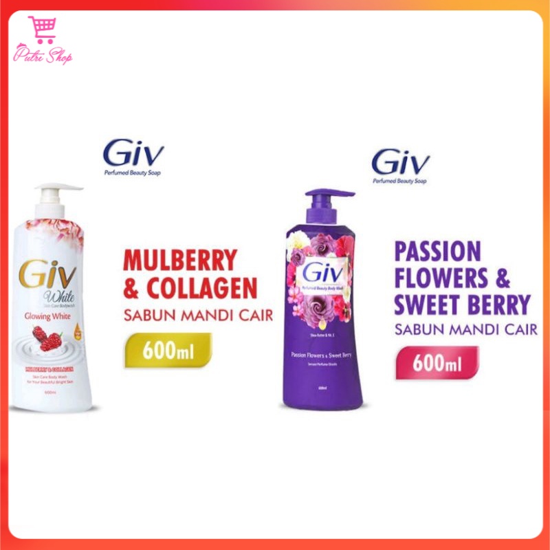 Sabun Mandi Cair Botol Pump GIV LiQuid Body Wash 600 ml Putih dan Ungu