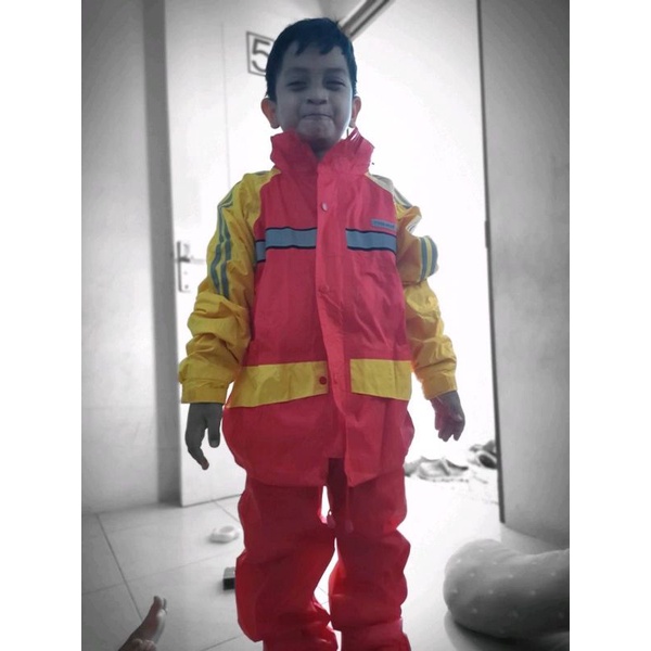 Jas hujan setelan celana anak metro kid tiger head bahan mirip axio