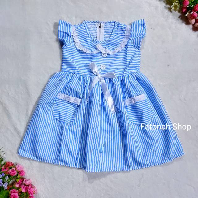 Dress anak cewek 1 2 tahun sailor japan baju anak renda strip salur saku bawah kanan kiri sailormoon