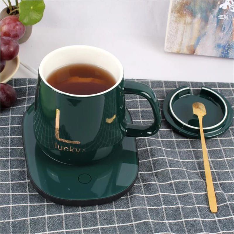 penghangat gelas dan sendok(dapat gift bag) /set cangkir gelas keramik mug dengan tatakan pemanas el