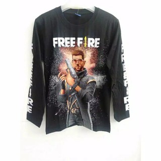  KAOS  BAJU ANAK  FF  FREE FIRE HITAM LENGAN PANJANG LONG 