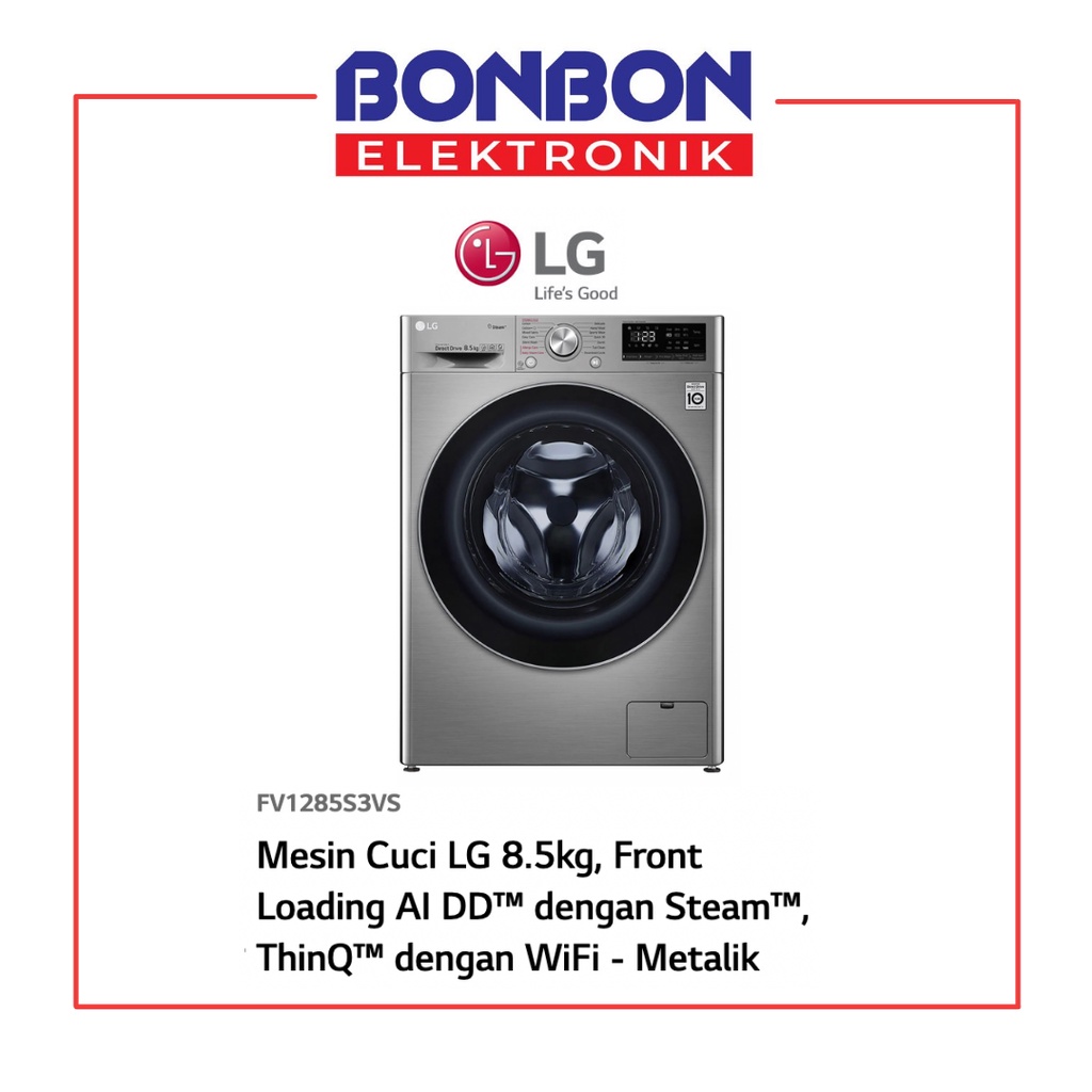 LG Mesin Cuci Front Loading 8.5KG FV1285S3VS Inverter Smart ThinQ Wifi