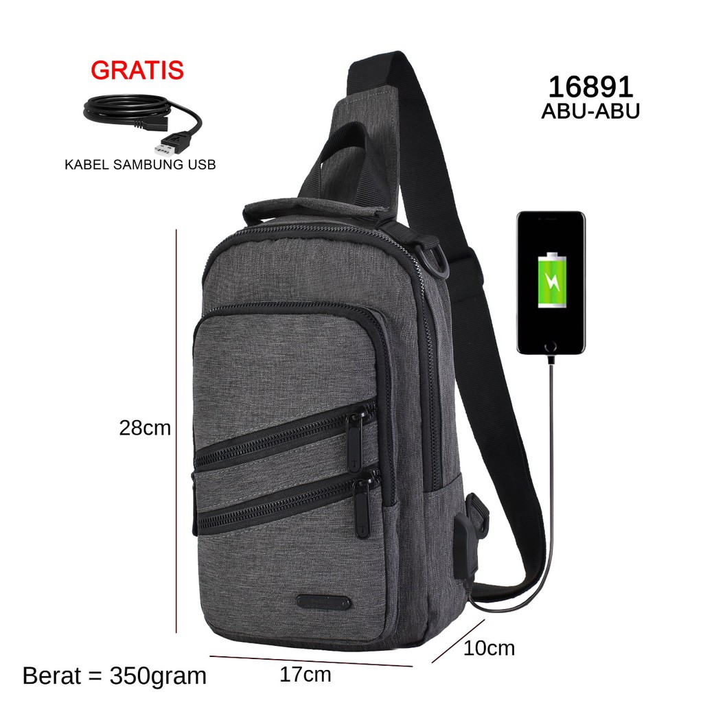 RF Tas Selempang Fashion 16891 3 IN 1 (Slingbag,Selempang,Ransel) [Free Kabel USB Extension]