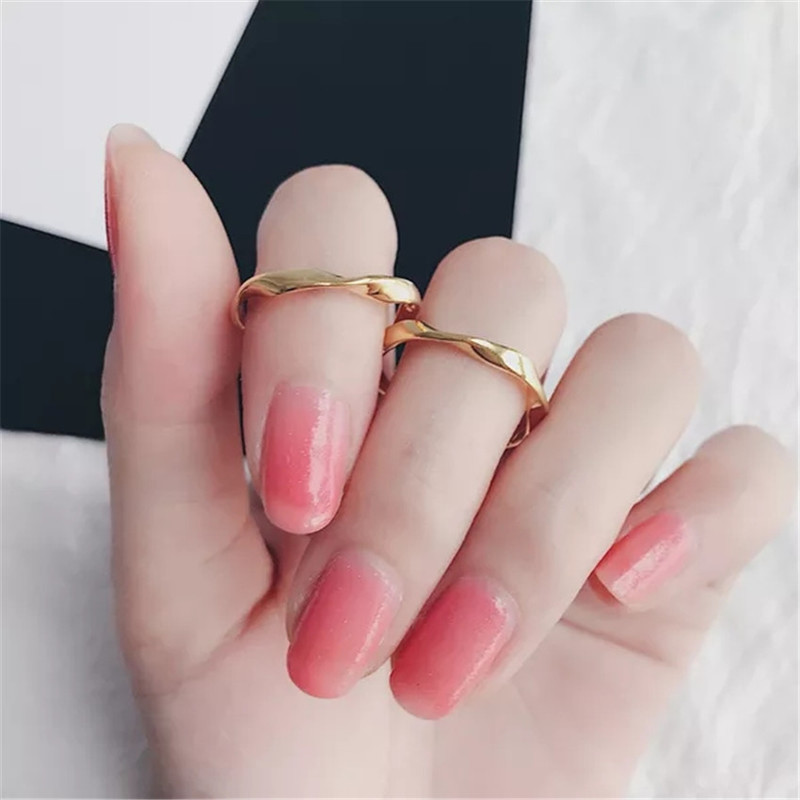 Cincin Jari Telunjuk Model Terbuka Dapat Disesuaikan Bentuk Gelombang Glossy Gaya Korea Untuk Wanita