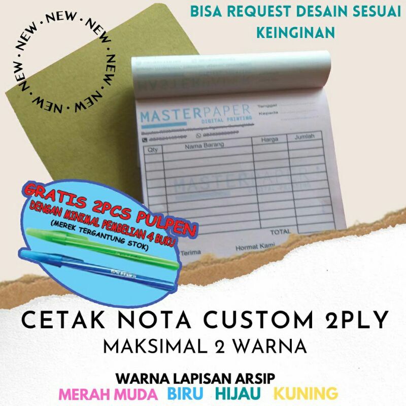

Cetak nota custom 1/2 Folio desain bebas