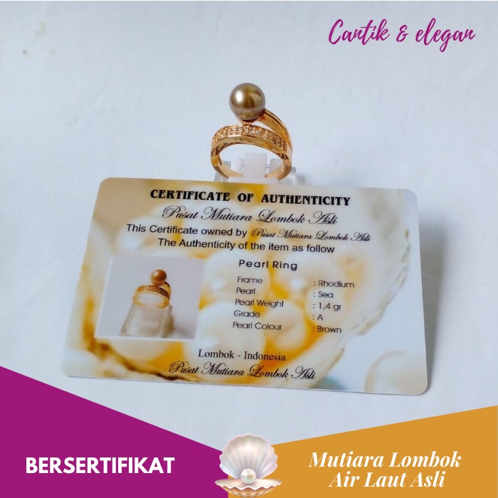 CINCIN MUTIARA LOMBOK ASLI AIR LAUT BERSERTIFIKAT GRADE A / PERHIASAN MUTIARA ASLI LOMBOK - CML042
