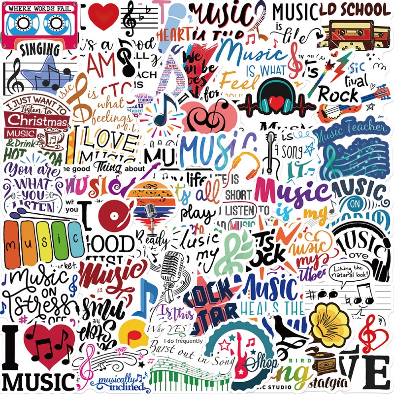 50 Pcs / set Stiker Decal Motif Seri Musik Inspirasional Tahan Air Untuk Dekorasi Kulkas Skateboard Laptop