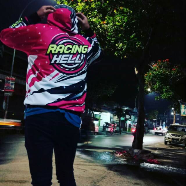 Jaket RACING HELL Printing Pink Putih