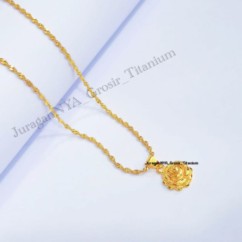 KALUNG TITANIUM KEMBANG KENDARI LOGAM EMAS KOREA-JG7147T ANTI KARAT&amp;ANTI LUNTUR