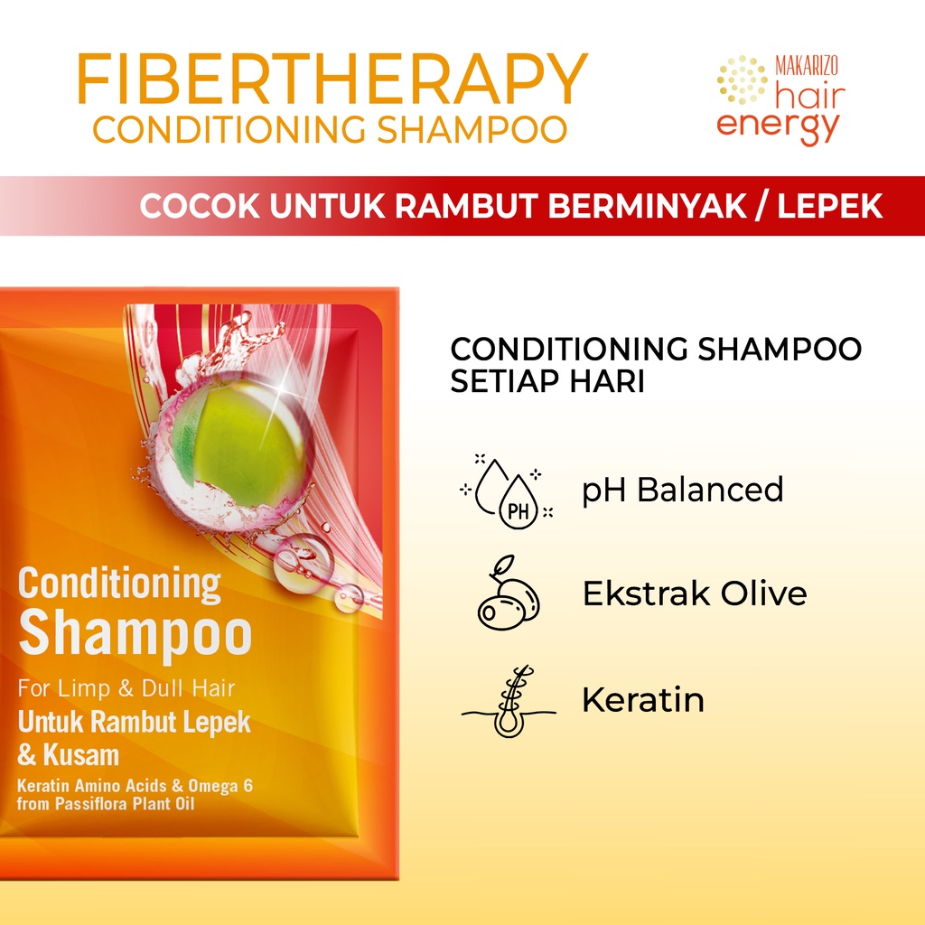 Makarizo Hair Energy Fibertherapy  Conditioning Shampoo Olive 10 mLx12 / Shampo Kondisioner-4