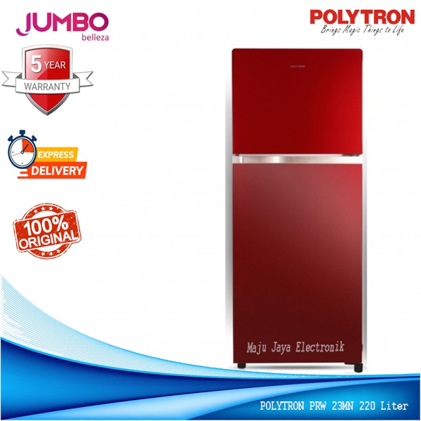 Kulkas 2 Pintu Polytron 23 MN Belezza Jumbo Pintu Kaca 220 Liter