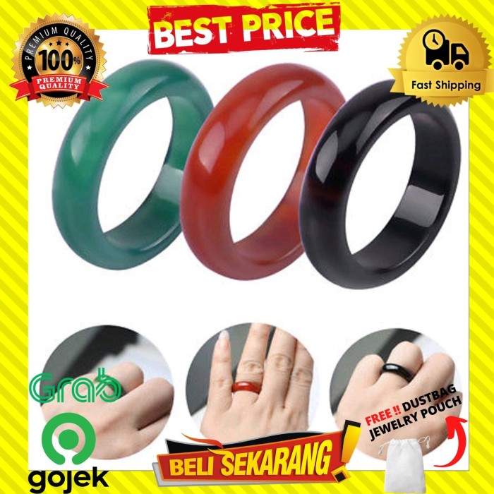 CINCIN BATU GIOK NATURAL TAIWAN PRIA WANITA UNISEX PREMIUM ORI C314 - Hitam, ALL SIZE
