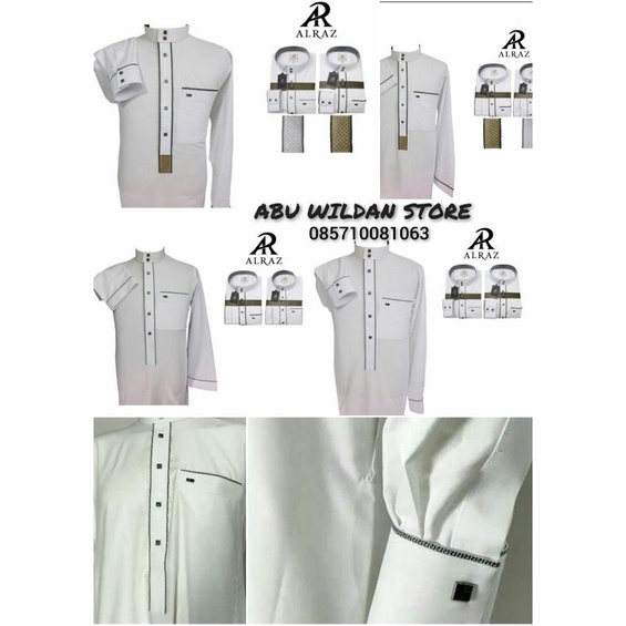 Gamis/Jubah HARAMAIN AL RAZ Putih Premium / Alraz Kombinasi Manset Pria An Noor
