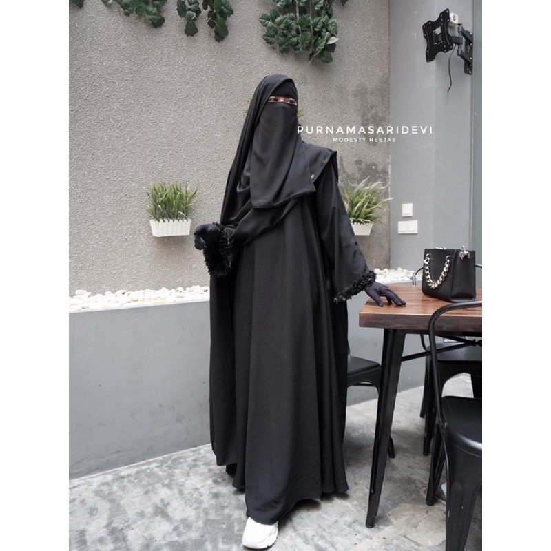 [ABAYA ONLY] ROSE ABAYA PURNAMASARI DEVI GAMIS BUNGA JETBLACK