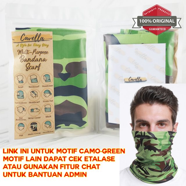 Multipurpose Bandana Mountain Scarf Headwear Buff - CAVELLA ORIGINAL - CAMO GREEN