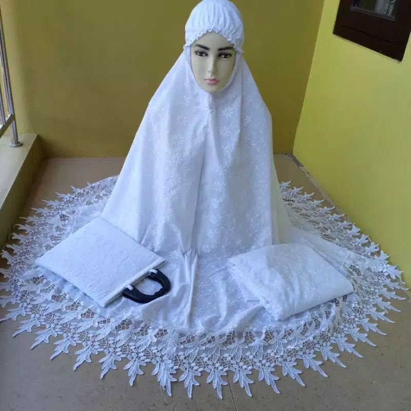 MUKENA KATUN BORDIR PREMIUM PARIS RENDA PRADA MEWAH PUTIH ADEM BAGUS TASIKMALAYA HANTARAN GROSIR HFZ