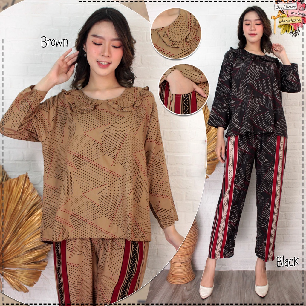 FASHION TERBARU.Setelan batik PJ KARTIKA RENDA.RAYON PREMIUM ALL SIZE LD 110-115