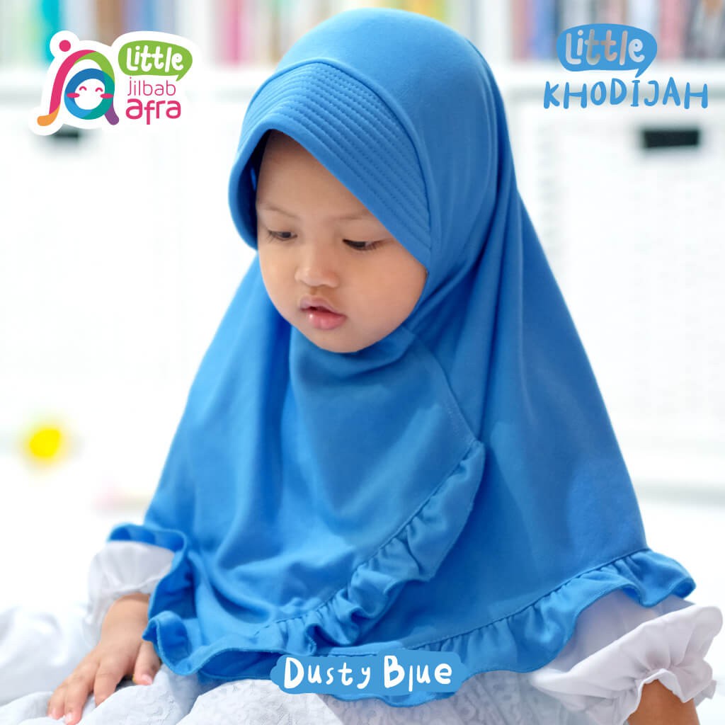 Jilbab Instan Anak Little Khodijah Dusty Blue - Little Jilbab Afra - Bahan Kaos, Adem &amp; Lembut