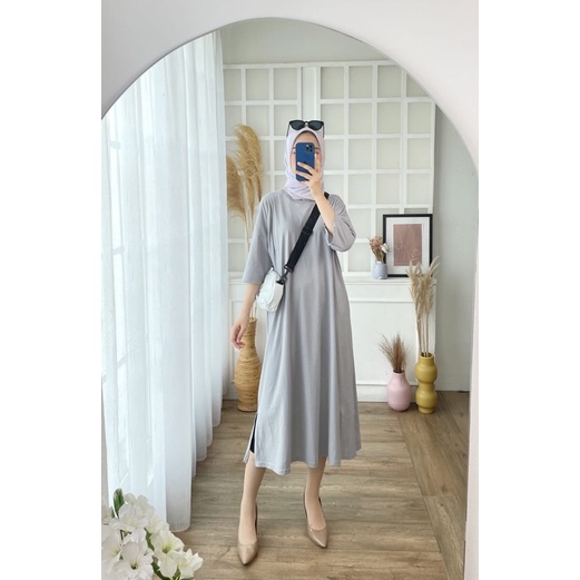 MENDY DRESS BASIC OVERSIZED PANJANG LONG KAOS DRESS TSHIRT POLOS KATUN KAOS TUNIK SIMPLE KOREAN