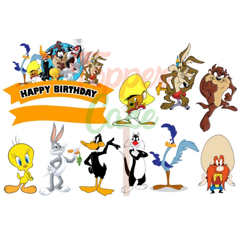 Topper Cake Looney Tunes Tweety Gratis tambah nama, foto, usia / Hiasan Kue Ulang Tahun