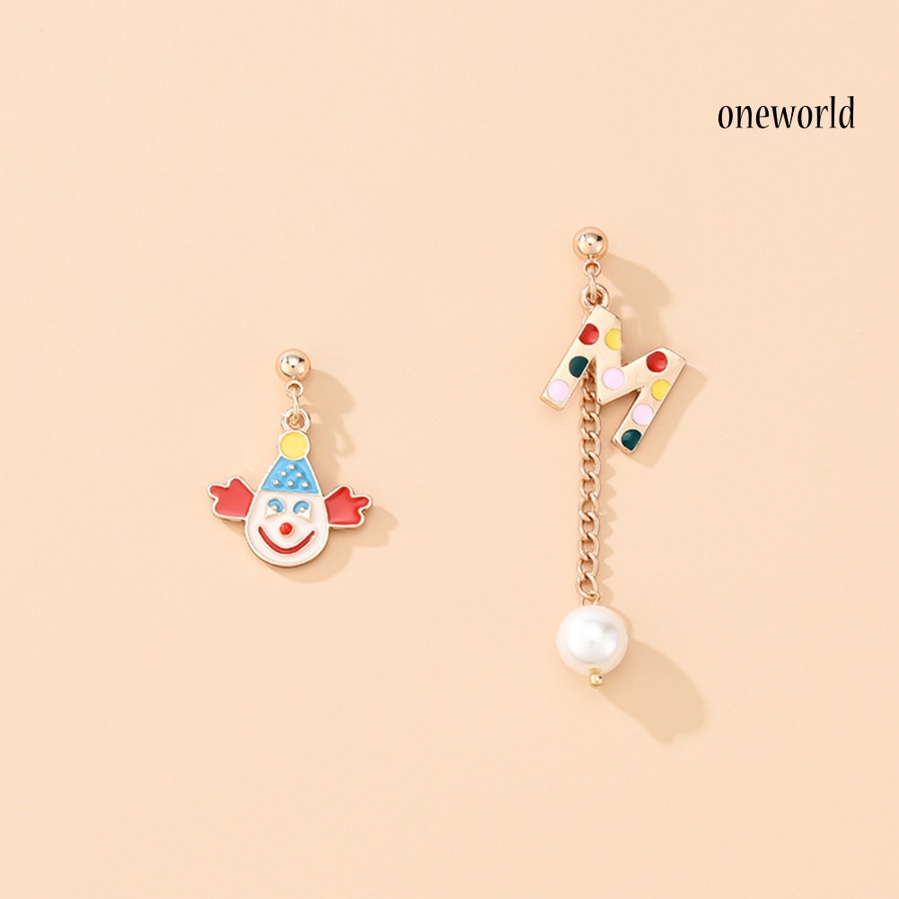 OW# Women Fashion Asymmetry Clown Colorful Letters Eardrop Dangle Ear Stud Earrings