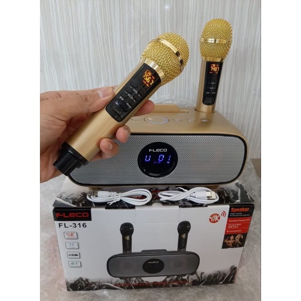 Speaker Bluetooth Fleco FL-316 Plus 2 mic wireless Salon Aktif Portable Speaker Aktif Super Bass Fleco FL 316