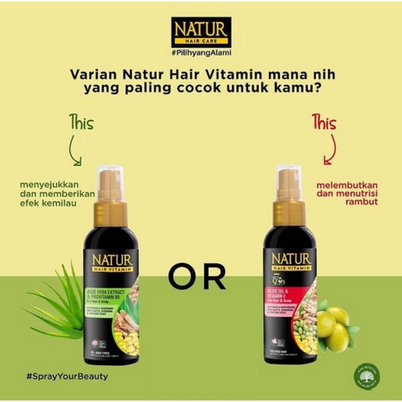 Natur Hair Care Vitamin Rambut Olive Oil / Aloe Vera / Ginseng 80ml