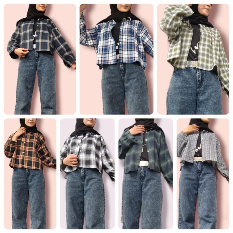 crop top tartan / crop top flanel / kemeja crop wanita