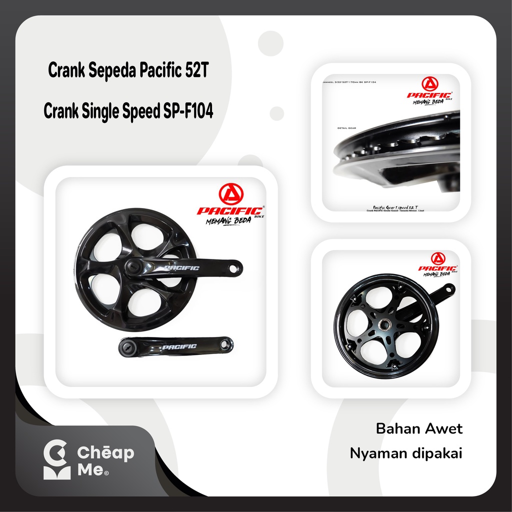 Crank Sepeda 52T Single Speed Lipat, Seli, Pacific, Fixie UNIVERSAL / Crank PACIFIC 52T Single Speed