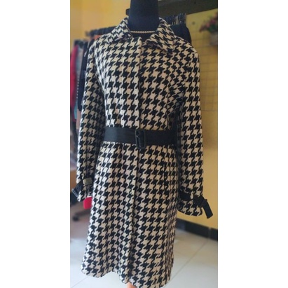 PRELOVED Long Coat Wool motif Houndstooth Brand Sobrio