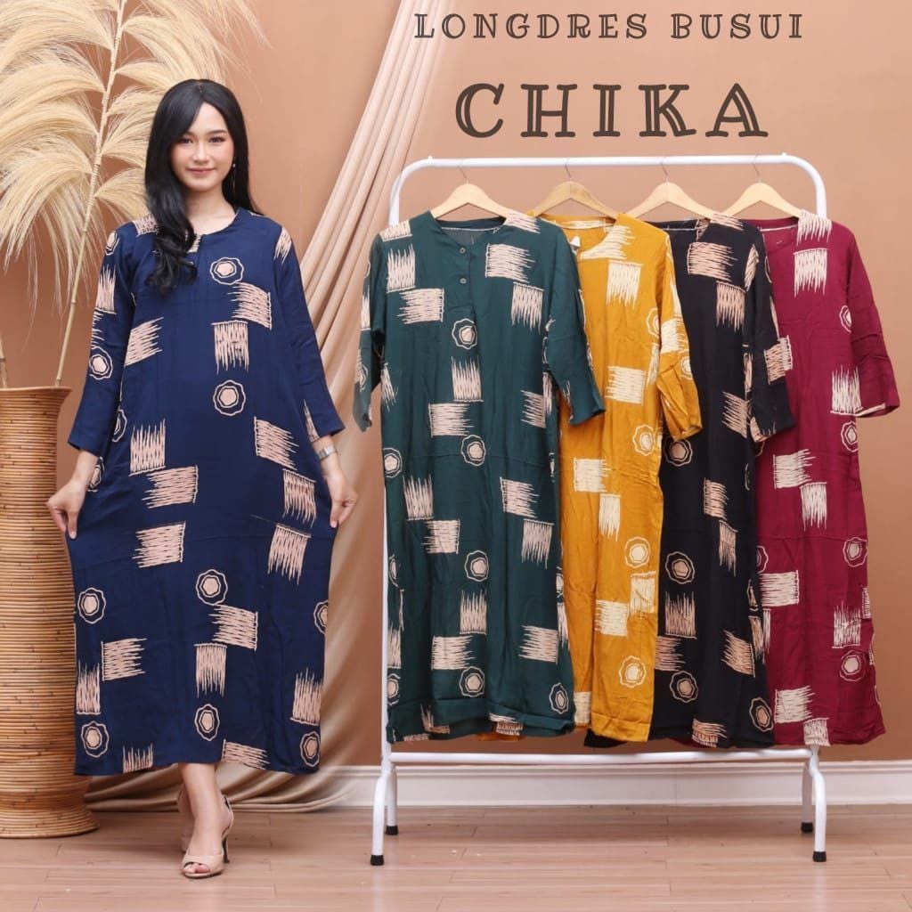 LONGDRESS CABUTAN BUSUI CHIKA LD 110 DASTER BATIK LENGAN PANJANG KANCING DEPAN BUSUI LONG DRESS LENGAN PANJANG BAJU TIDUR WANITA BUMIL DASTER CEWEK KEKINIAN COD BATIK PEKALONGAN LONGDRES CABUT